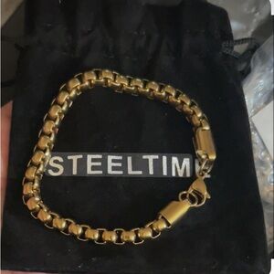Steeltime 18k over Steel Gold Men's Box Chain Bracelet